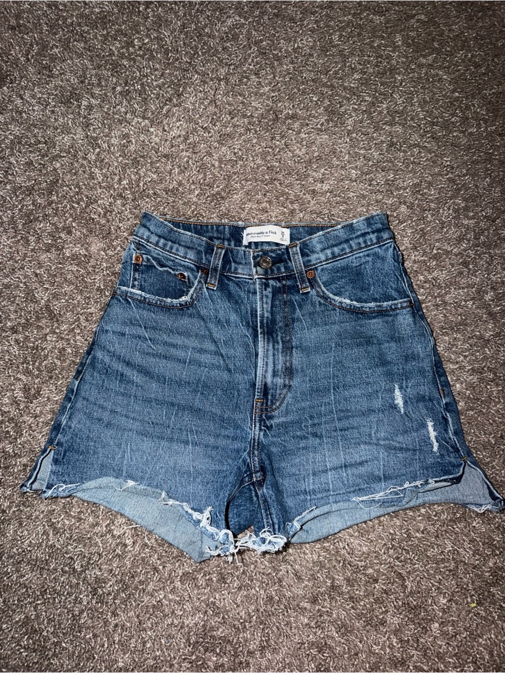 Abercrombie & Fitch High-Rise 4” Distressed Denim Shorts